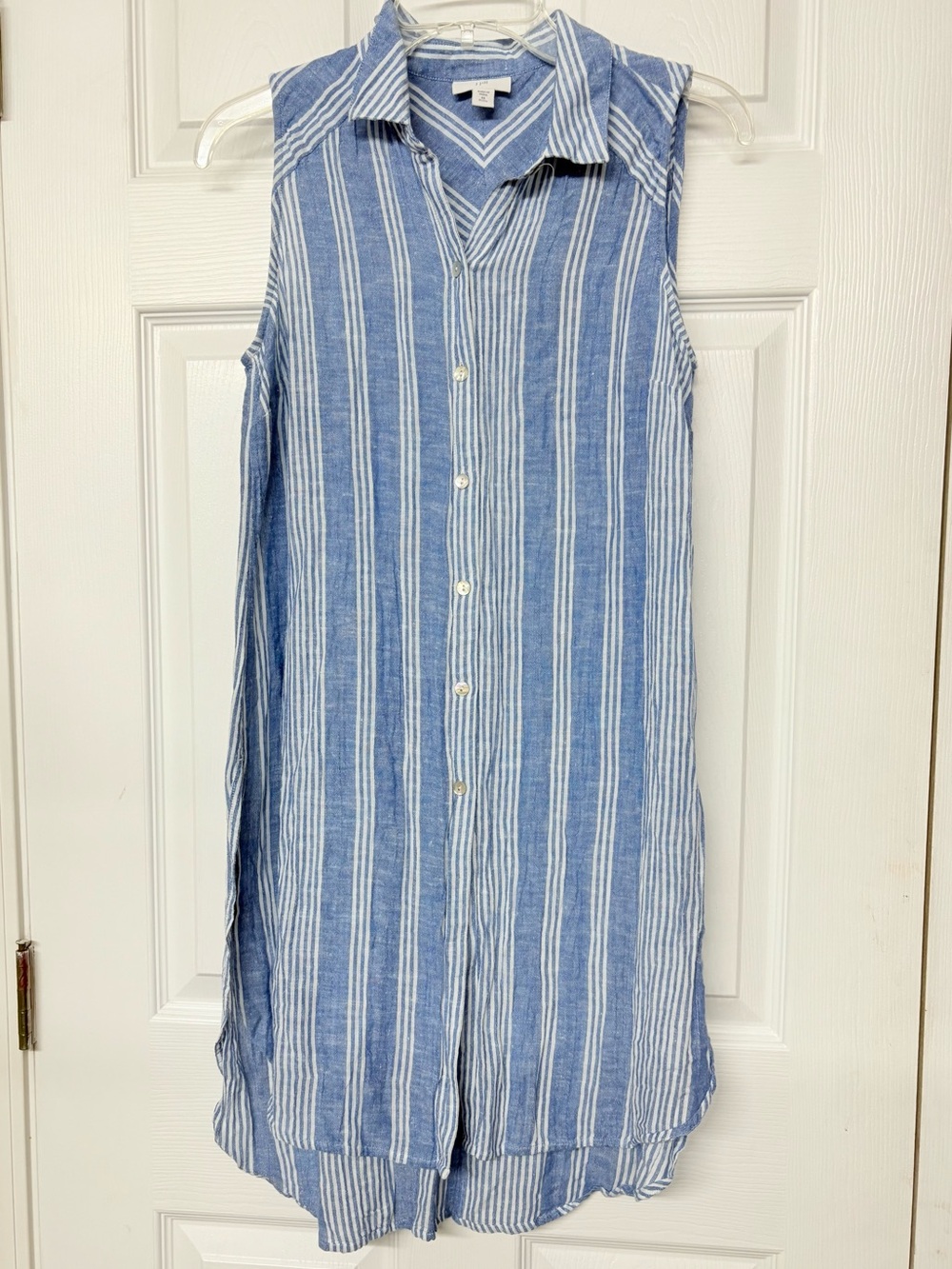 J. Jill Linen Blend Blue White Striped Button Front Sleeveless Shirt Dress XSP
